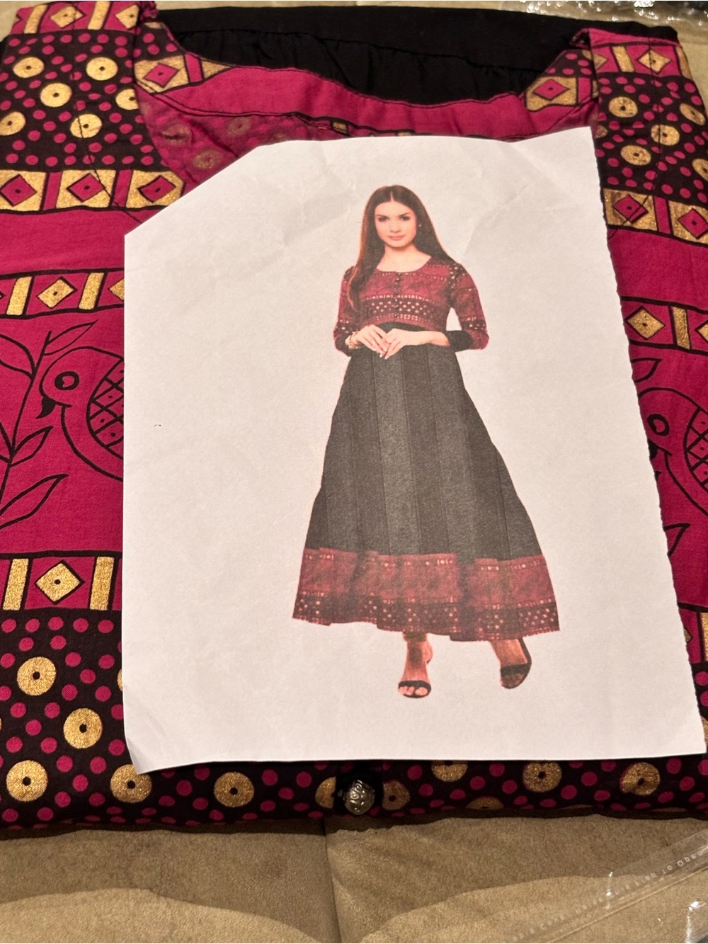 Women’s Magenta and Black Anarkali/kurti Printed Maxi Dress